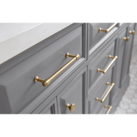Water Creation 60" Palace Collection Quartz Carrara Cashmere Grey Bathroom Vanity Set with Hardware and F2-0013 Faucets in Satin Gold Finish and Only Mirrors in Chrome Finish PA60D-0613CG - Model Bath