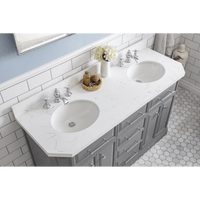 Water Creation 60" Palace Collection Quartz Carrara Cashmere Grey Bathroom Vanity Set with Hardware and F2-0013 Faucets, Mirror in Chrome Finish PA60D-0113CG - Model Bath