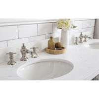 Water Creation 60" Palace Collection Quartz Carrara Cashmere Grey Bathroom Vanity Set with Hardware and F2-0013 Faucets, Mirror in Polished Nickel (PVD) Finish PA60D-0513CG - Model Bath