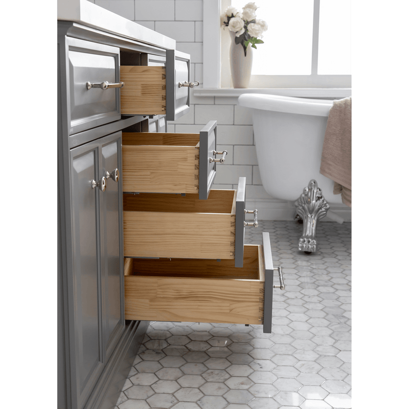 Water Creation 60" Palace Collection Quartz Carrara Cashmere Grey Bathroom Vanity Set with Hardware in Polished Nickel (PVD) Finish PA60A-0500CG - Model Bath