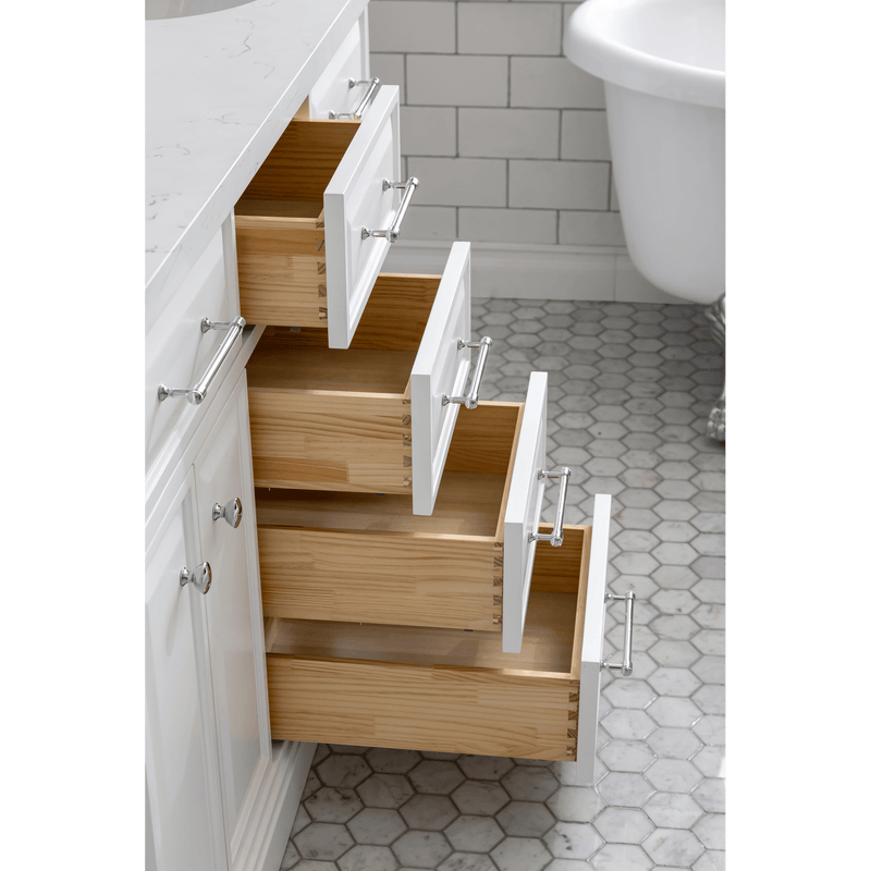 Water Creation 60" Palace Collection Quartz Carrara Pure White Bathroom Vanity Set with Hardware and F2-0009 Faucets in Chrome Finish PA60C-0109PW - Model Bath