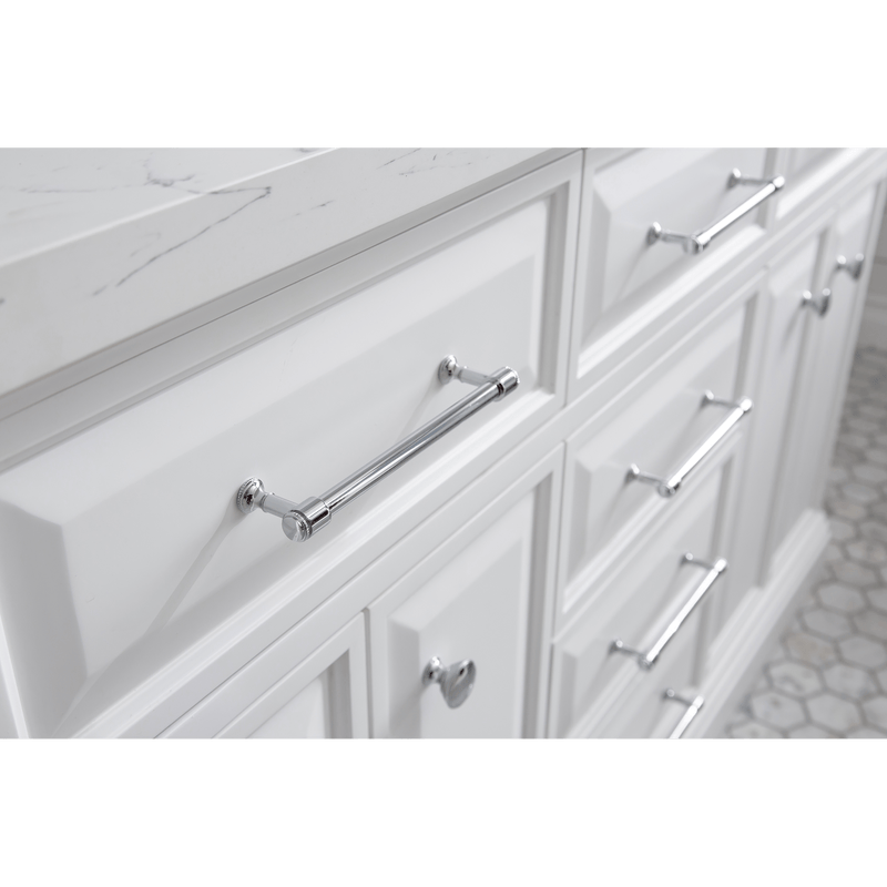Water Creation 60" Palace Collection Quartz Carrara Pure White Bathroom Vanity Set with Hardware and F2-0009 Faucets in Chrome Finish PA60C-0109PW - Model Bath