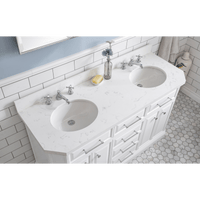 Water Creation 60" Palace Collection Quartz Carrara Pure White Bathroom Vanity Set with Hardware and F2-0009 Faucets in Chrome Finish PA60C-0109PW - Model Bath