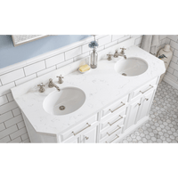 Water Creation 60" Palace Collection Quartz Carrara Pure White Bathroom Vanity Set with Hardware and F2-0009 Faucets in Polished Nickel (PVD) Finish PA60C-0509PW - Model Bath