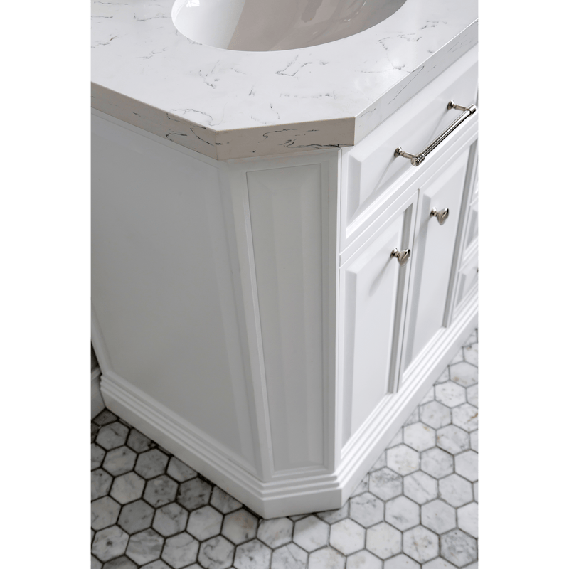 Water Creation 60" Palace Collection Quartz Carrara Pure White Bathroom Vanity Set with Hardware and F2-0009 Faucets in Polished Nickel (PVD) Finish PA60C-0509PW - Model Bath