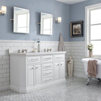 Water Creation 60" Palace Collection Quartz Carrara Pure White Bathroom Vanity Set with Hardware and F2-0009 Faucets in Polished Nickel (PVD) Finish PA60C-0509PW - Model Bath