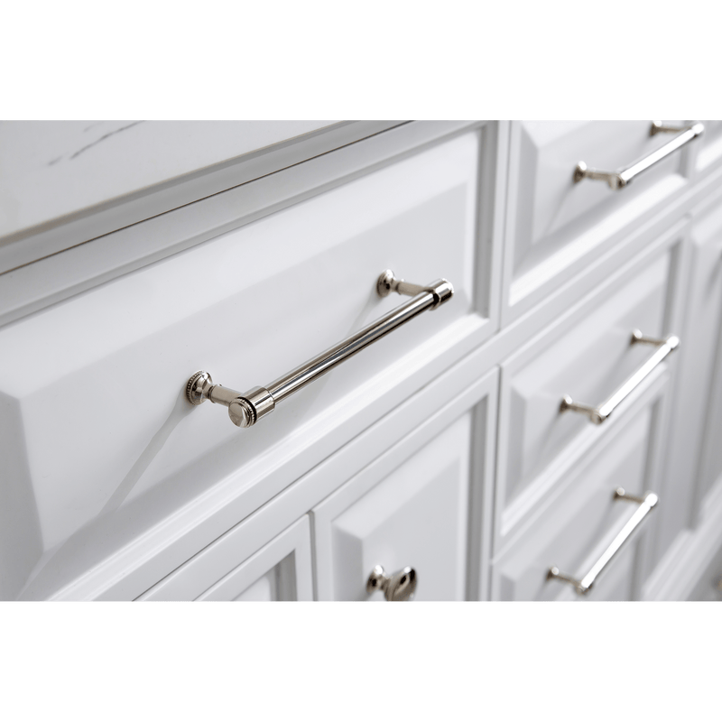 Water Creation 60" Palace Collection Quartz Carrara Pure White Bathroom Vanity Set with Hardware and F2-0009 Faucets in Polished Nickel (PVD) Finish PA60C-0509PW - Model Bath