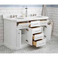 Water Creation 60" Palace Collection Quartz Carrara Pure White Bathroom Vanity Set with Hardware and F2-0009 Faucets in Polished Nickel (PVD) Finish PA60C-0509PW - Model Bath