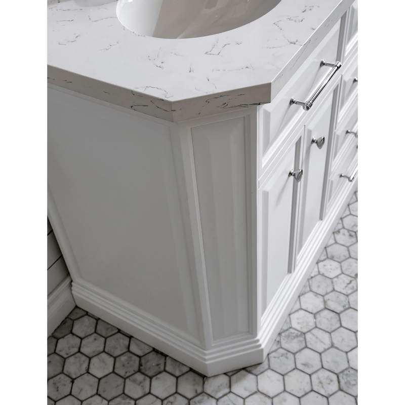 Water Creation 60" Palace Collection Quartz Carrara Pure White Bathroom Vanity Set with Hardware and F2-0009 Faucets, Mirror in Chrome Finish PA60D-0109PW - Model Bath