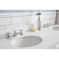 Water Creation 60" Palace Collection Quartz Carrara Pure White Bathroom Vanity Set with Hardware and F2-0009 Faucets, Mirror in Chrome Finish PA60D-0109PW - Model Bath
