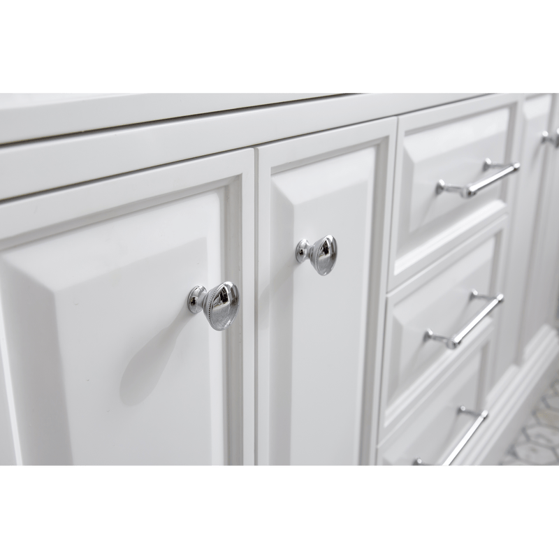 Water Creation 60" Palace Collection Quartz Carrara Pure White Bathroom Vanity Set with Hardware and F2-0009 Faucets, Mirror in Chrome Finish PA60D-0109PW - Model Bath