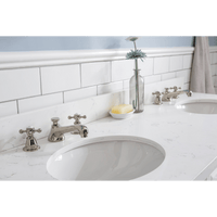Water Creation 60" Palace Collection Quartz Carrara Pure White Bathroom Vanity Set with Hardware and F2-0009 Faucets, Mirror in Polished Nickel (PVD) Finish PA60D-0509PW - Model Bath