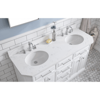 Water Creation 60" Palace Collection Quartz Carrara Pure White Bathroom Vanity Set with Hardware and F2-0012 Faucets in Chrome Finish PA60C-0112PW - Model Bath