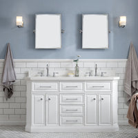 Water Creation 60" Palace Collection Quartz Carrara Pure White Bathroom Vanity Set with Hardware and F2-0012 Faucets, Mirror in Chrome Finish PA60D-0112PW - Model Bath