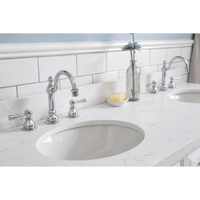 Water Creation 60" Palace Collection Quartz Carrara Pure White Bathroom Vanity Set with Hardware and F2-0012 Faucets, Mirror in Chrome Finish PA60D-0112PW - Model Bath