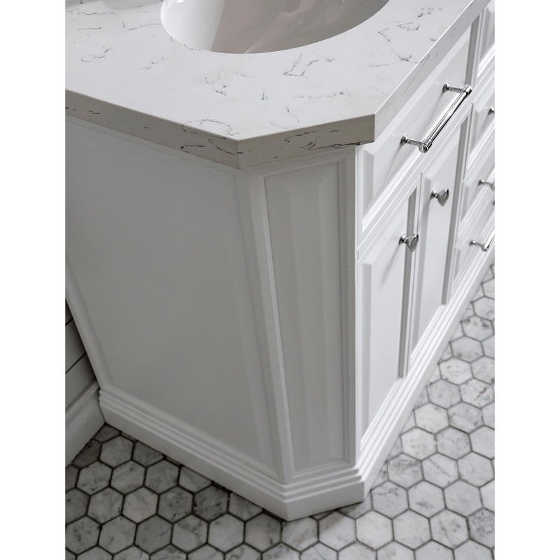 Water Creation 60" Palace Collection Quartz Carrara Pure White Bathroom Vanity Set with Hardware and F2-0012 Faucets, Mirror in Chrome Finish PA60D-0112PW - Model Bath