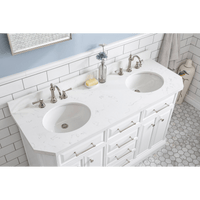 Water Creation 60" Palace Collection Quartz Carrara Pure White Bathroom Vanity Set with Hardware and F2-0012 Faucets, Mirror in Polished Nickel (PVD) Finish PA60D-0512PW - Model Bath