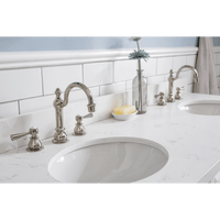 Water Creation 60" Palace Collection Quartz Carrara Pure White Bathroom Vanity Set with Hardware and F2-0012 Faucets, Mirror in Polished Nickel (PVD) Finish PA60D-0512PW - Model Bath