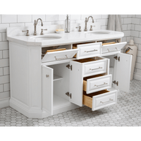 Water Creation 60" Palace Collection Quartz Carrara Pure White Bathroom Vanity Set with Hardware and F2-0012 Faucets, Mirror in Polished Nickel (PVD) Finish PA60D-0512PW - Model Bath