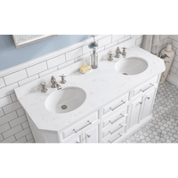 Water Creation 60" Palace Collection Quartz Carrara Pure White Bathroom Vanity Set with Hardware and F2-0013 Faucets in Polished Nickel (PVD) Finish PA60C-0513PW - Model Bath