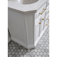 Water Creation 60" Palace Collection Quartz Carrara Pure White Bathroom Vanity Set with Hardware and F2-0013 Faucets in Satin Gold Finish and Only Mirrors in Chrome Finish PA60C-0613PW - Model Bath