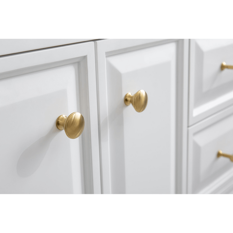 Water Creation 60" Palace Collection Quartz Carrara Pure White Bathroom Vanity Set with Hardware and F2-0013 Faucets in Satin Gold Finish and Only Mirrors in Chrome Finish PA60D-0613PW - Model Bath