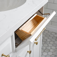 Water Creation 60" Palace Collection Quartz Carrara Pure White Bathroom Vanity Set with Hardware and F2-0013 Faucets in Satin Gold Finish and Only Mirrors in Chrome Finish PA60C-0613PW - Model Bath