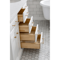 Water Creation 60" Palace Collection Quartz Carrara Pure White Bathroom Vanity Set with Hardware and F2-0013 Faucets in Satin Gold Finish and Only Mirrors in Chrome Finish PA60D-0613PW - Model Bath
