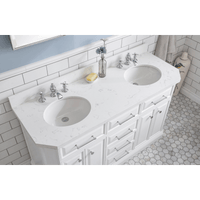 Water Creation 60" Palace Collection Quartz Carrara Pure White Bathroom Vanity Set with Hardware and F2-0013 Faucets, Mirror in Chrome Finish PA60D-0113PW - Model Bath