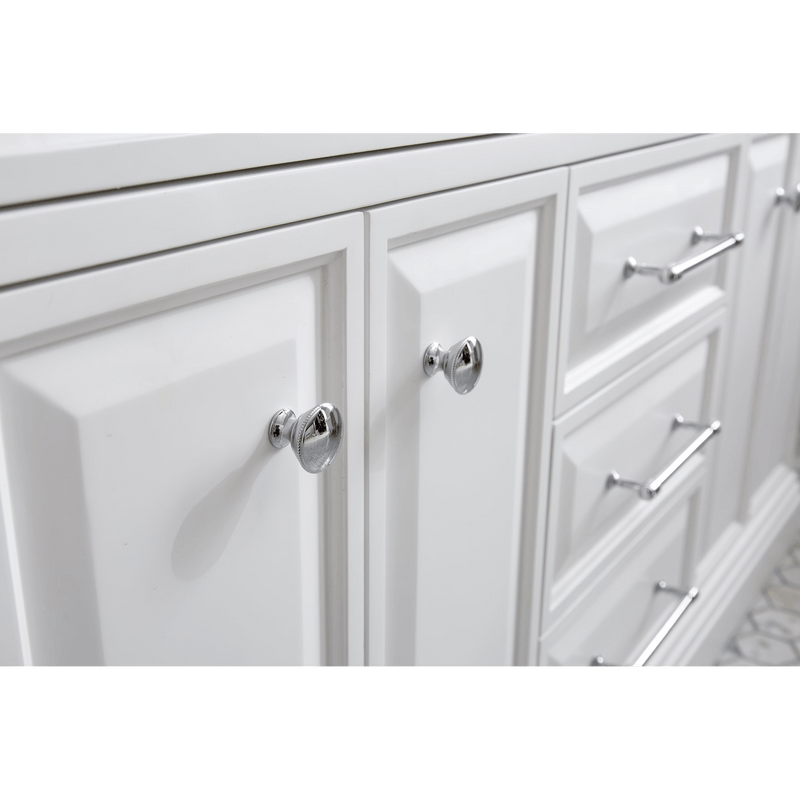 Water Creation 60" Palace Collection Quartz Carrara Pure White Bathroom Vanity Set with Hardware and F2-0013 Faucets, Mirror in Chrome Finish PA60D-0113PW - Model Bath