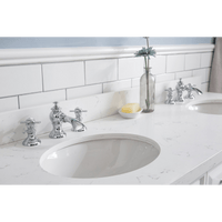 Water Creation 60" Palace Collection Quartz Carrara Pure White Bathroom Vanity Set with Hardware and F2-0013 Faucets, Mirror in Chrome Finish PA60D-0113PW - Model Bath