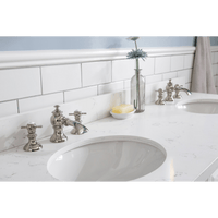Water Creation 60" Palace Collection Quartz Carrara Pure White Bathroom Vanity Set with Hardware and F2-0013 Faucets, Mirror in Polished Nickel (PVD) Finish PA60D-0513PW - Model Bath