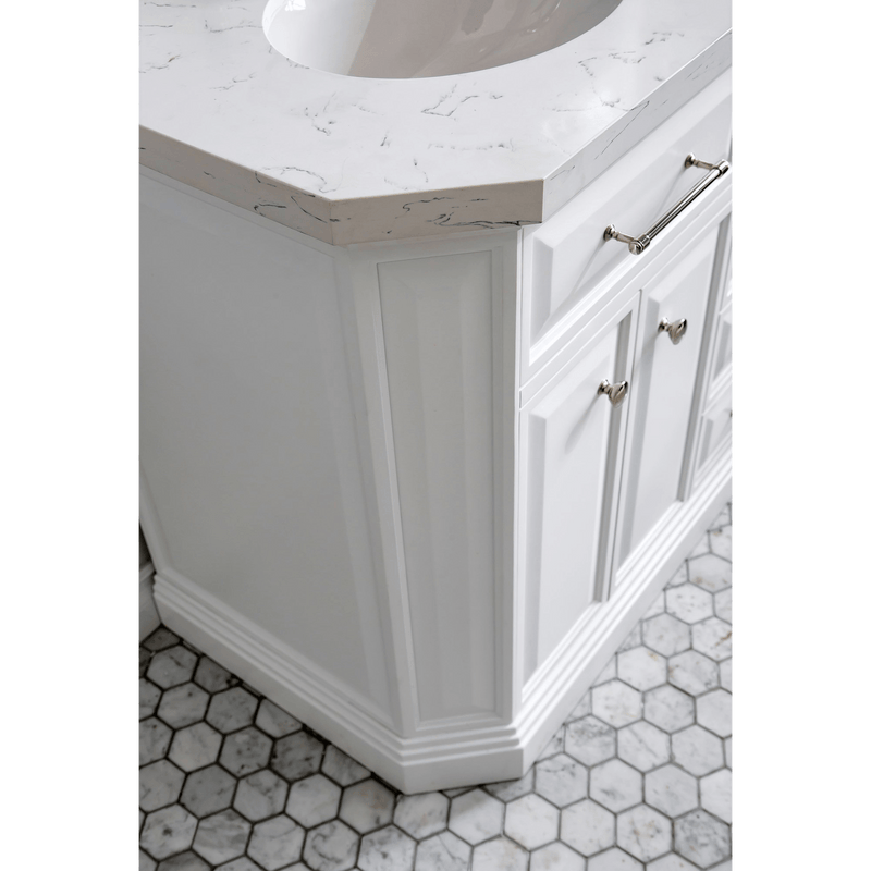 Water Creation 60" Palace Collection Quartz Carrara Pure White Bathroom Vanity Set with Hardware and F2-0013 Faucets, Mirror in Polished Nickel (PVD) Finish PA60D-0513PW - Model Bath