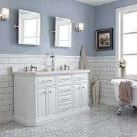 Water Creation 60" Palace Collection Quartz Carrara Pure White Bathroom Vanity Set with Hardware and F2-0013 Faucets, Mirror in Polished Nickel (PVD) Finish PA60D-0513PW - Model Bath