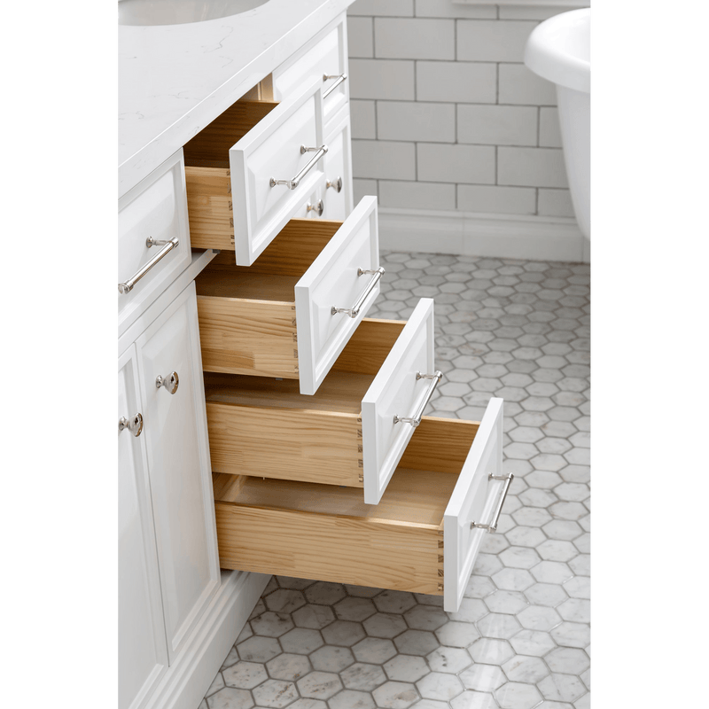 Water Creation 60" Palace Collection Quartz Carrara Pure White Bathroom Vanity Set with Hardware and F2-0013 Faucets, Mirror in Polished Nickel (PVD) Finish PA60D-0513PW - Model Bath