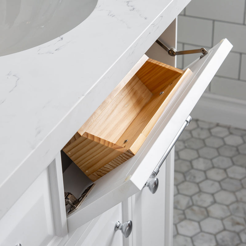 Water Creation 60" Palace Collection Quartz Carrara Pure White Bathroom Vanity Set with Hardware in Chrome Finish PA60A-0100PW - Model Bath