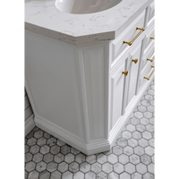 Water Creation 60" Palace Collection Quartz Carrara Pure White Bathroom Vanity Set with Hardware in Satin Gold Finish and Only Mirrors in Chrome Finish PA60B-0600PW - Model Bath