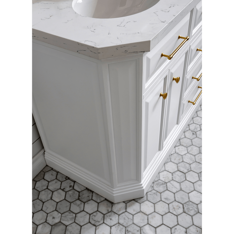 Water Creation 60" Palace Collection Quartz Carrara Pure White Bathroom Vanity Set with Hardware in Satin Gold Finish and Only Mirrors in Chrome Finish PA60B-0600PW - Model Bath