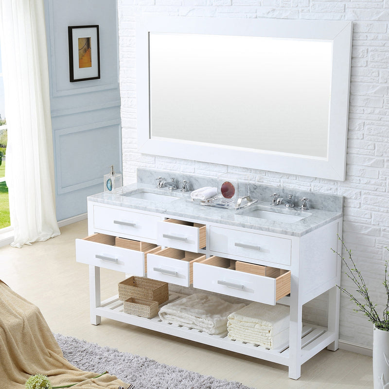 Water Creation 60" Pure White Double Sink Bathroom Vanity with 2 Matching Framed Mirrors From The Madalyn Collection MADALYN60WC - Model Bath