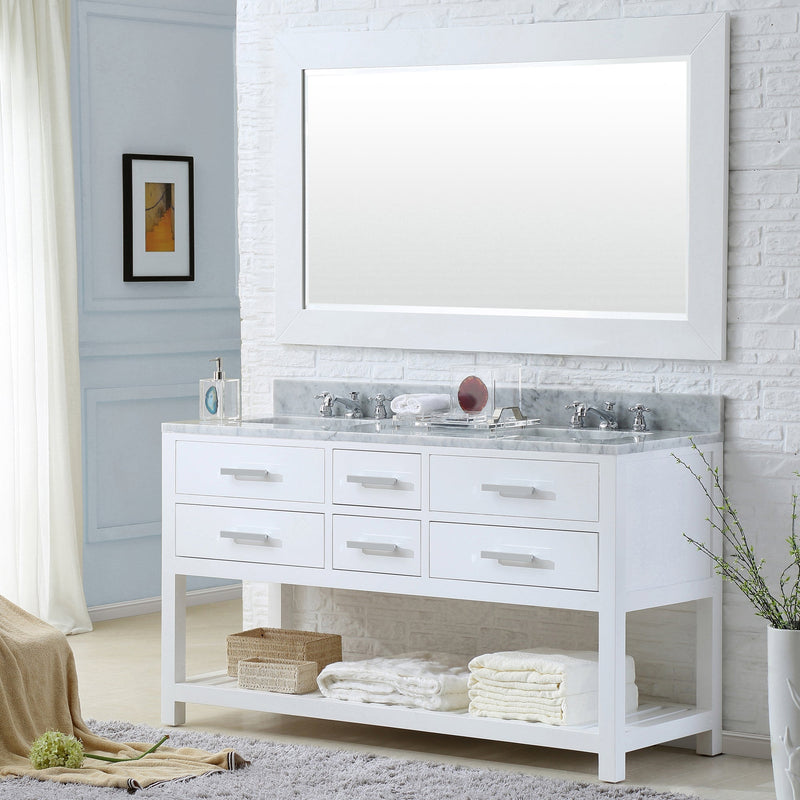 Water Creation 60" Pure White Double Sink Bathroom Vanity with 2 Matching Framed Mirrors From The Madalyn Collection MADALYN60WC - Model Bath