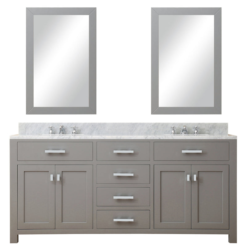 Water Creation 72" Cashmere Grey Double Sink Bathroom Vanity with 2 Matching Framed Mirrors and Faucets From The Madison Collection MADISON72GCF - Model Bath