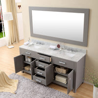 Water Creation 72" Cashmere Grey Double Sink Bathroom Vanity with 2 Matching Framed Mirrors and Faucets From The Madison Collection MADISON72GCF - Model Bath