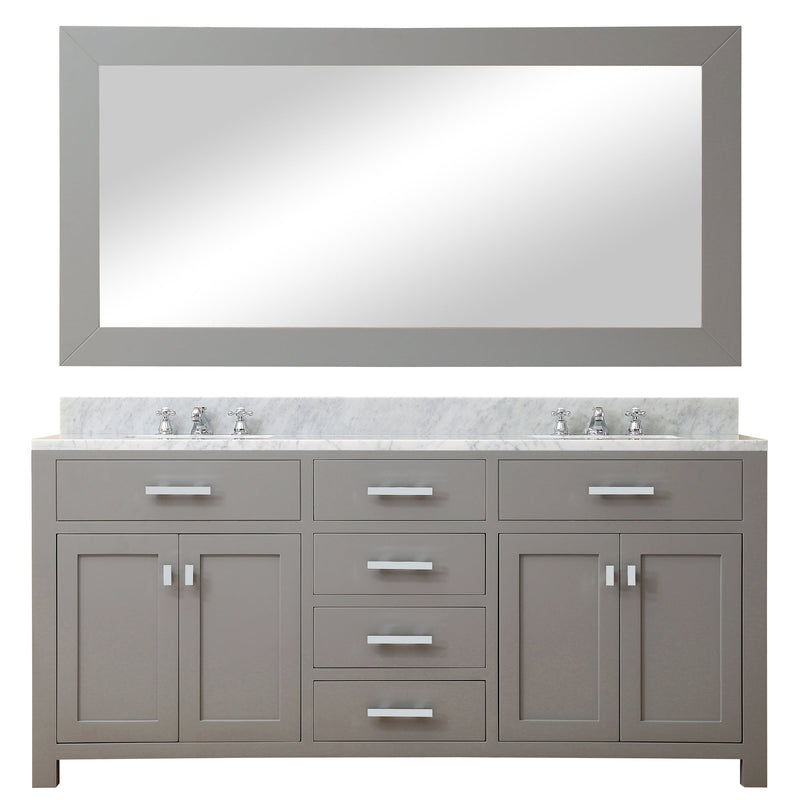 Water Creation 72" Cashmere Grey Double Sink Bathroom Vanity with Matching Large Framed Mirror From The Madison Collection MADISON72GB - Model Bath