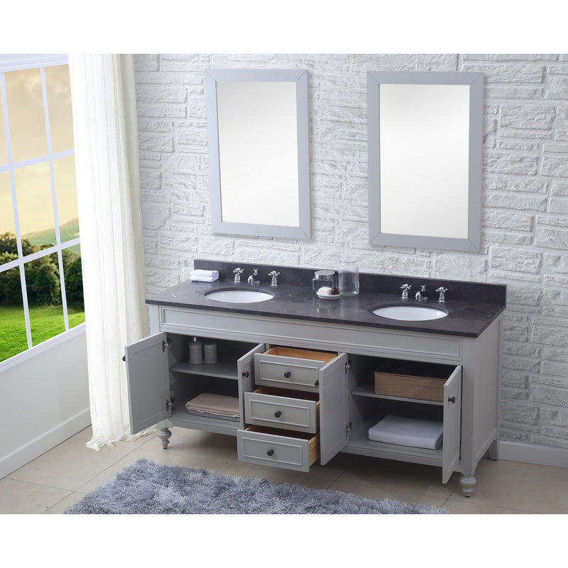Water Creation 72" Earl Grey Double Sink Bathroom Vanity with 2 Matching Framed Mirrors and Faucets From The Potenza Collection POTENZA72EGCF - Model Bath