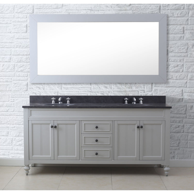 Water Creation 72" Earl Grey Double Sink Bathroom Vanity with Matching Large Framed Mirror From The Potenza Collection POTENZA72EGB - Model Bath