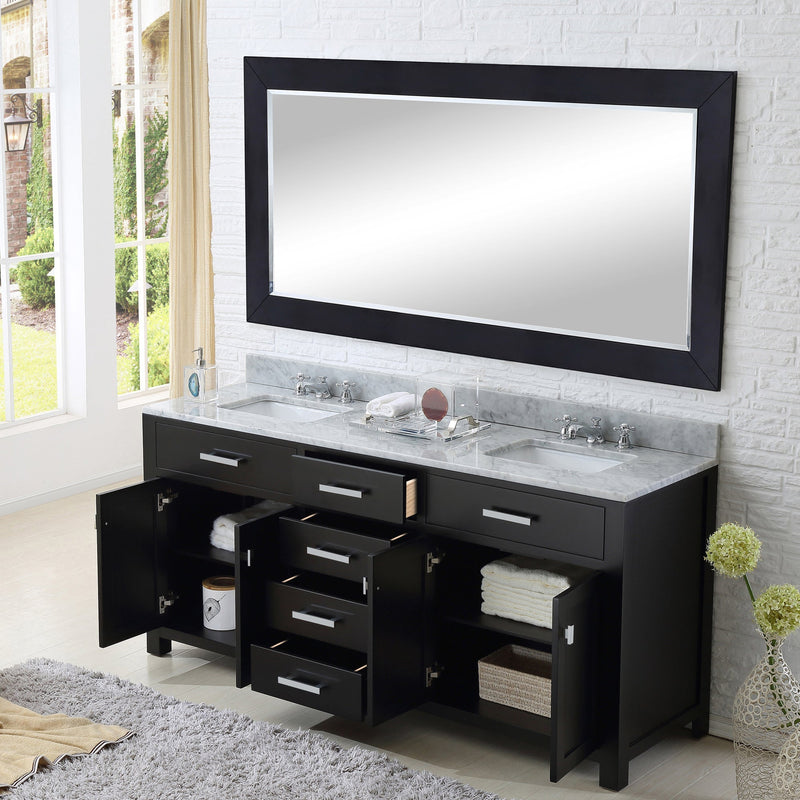 Water Creation 72" Espresso Double Sink Bathroom Vanity with 2 Matching Framed Mirrors and Faucets From The Madison Collection MADISON72ECF - Model Bath