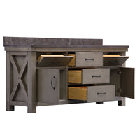 Water Creation 72" Grizzle Grey Double Sink Bathroom Vanity with Faucets with Blue Limestone Counter Top From The ABERDEEN Collection VAB072BLGG07 - Model Bath