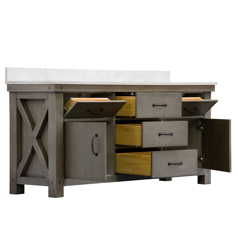 Water Creation 72" Grizzle Grey Double Sink Bathroom Vanity with Mirror with Carrara White Marble Counter Top From The ABERDEEN Collection VAB072CWGG01 - Model Bath