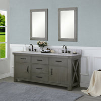 Water Creation 72" Grizzle Grey Double Sink Bathroom Vanity with Mirrors and Faucets with Carrara White Marble Counter Top From The ABERDEEN Collection VAB072CWGG05 - Model Bath