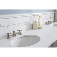 Water Creation 72" Palace Collection Quartz Carrara Cashmere Grey Bathroom Vanity Set with Hardware and F2-0009 Faucets in Polished Nickel (PVD) Finish PA72C-0509CG - Model Bath